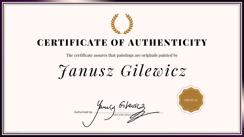 Certificate of authenticity - Yanusz Gilewicz